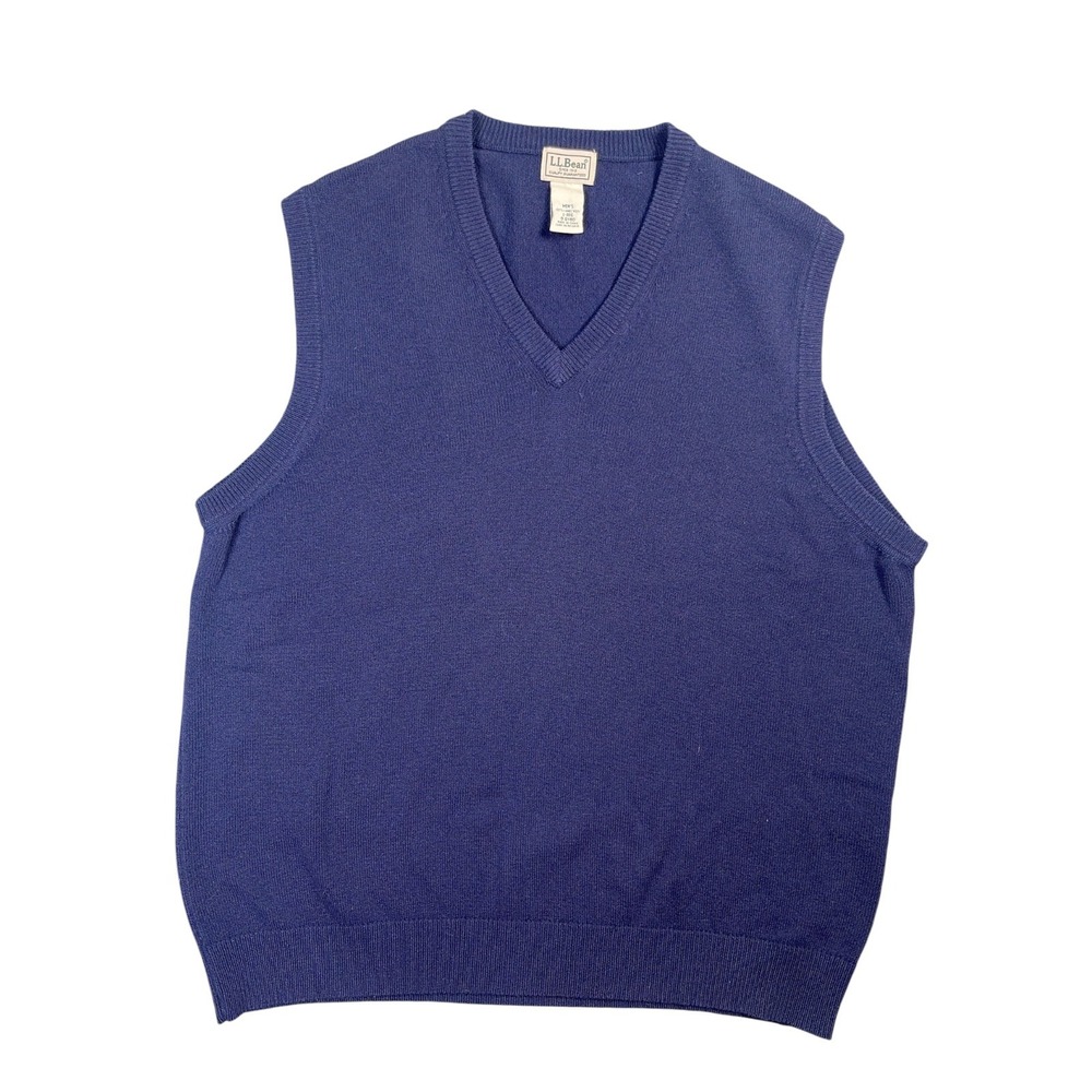 L.L.Bean Men's Large Navy Blue Lambswool V-Neck Sweater Vest